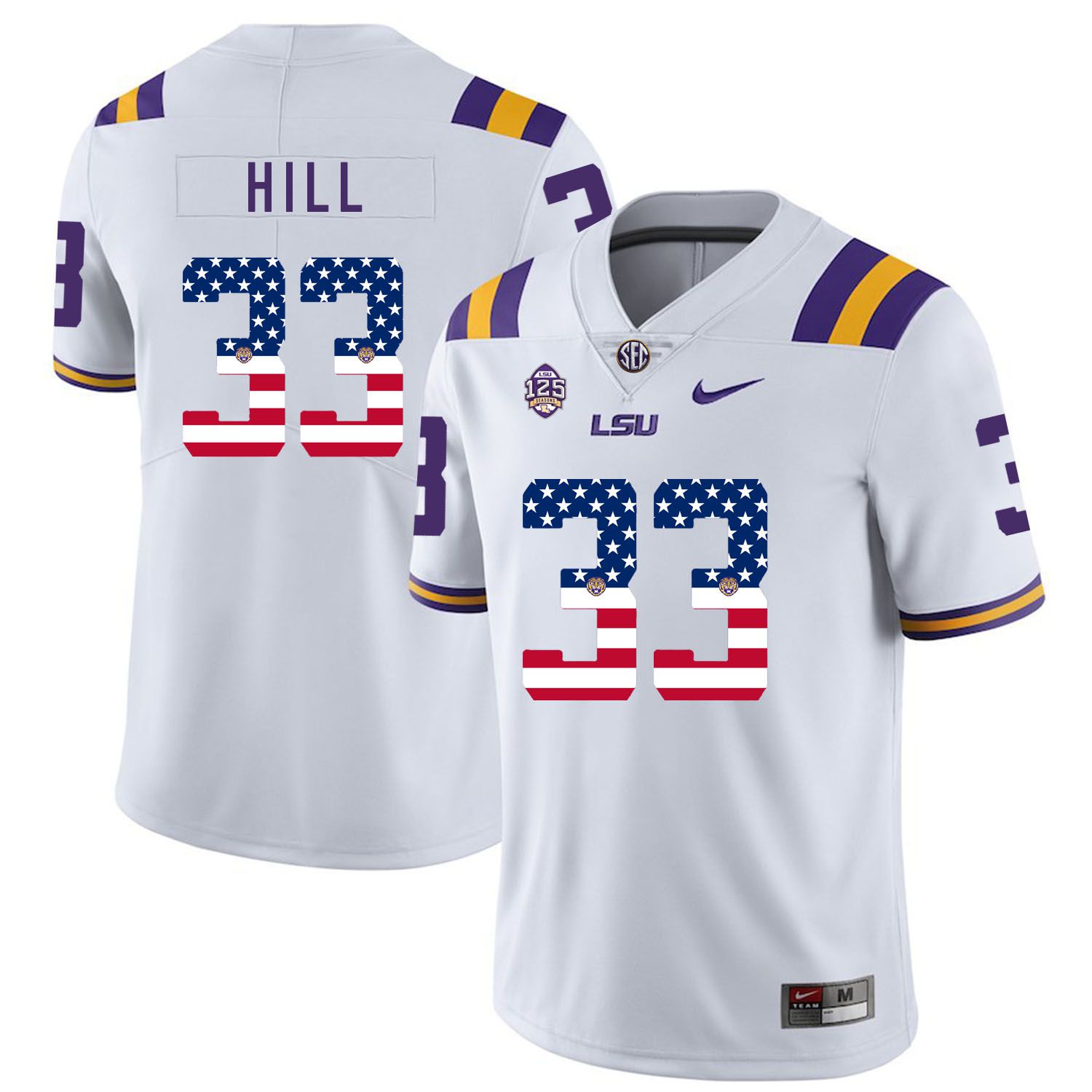Men LSU Tigers #33 Hill White Flag Customized NCAA Jerseys->customized ncaa jersey->Custom Jersey
